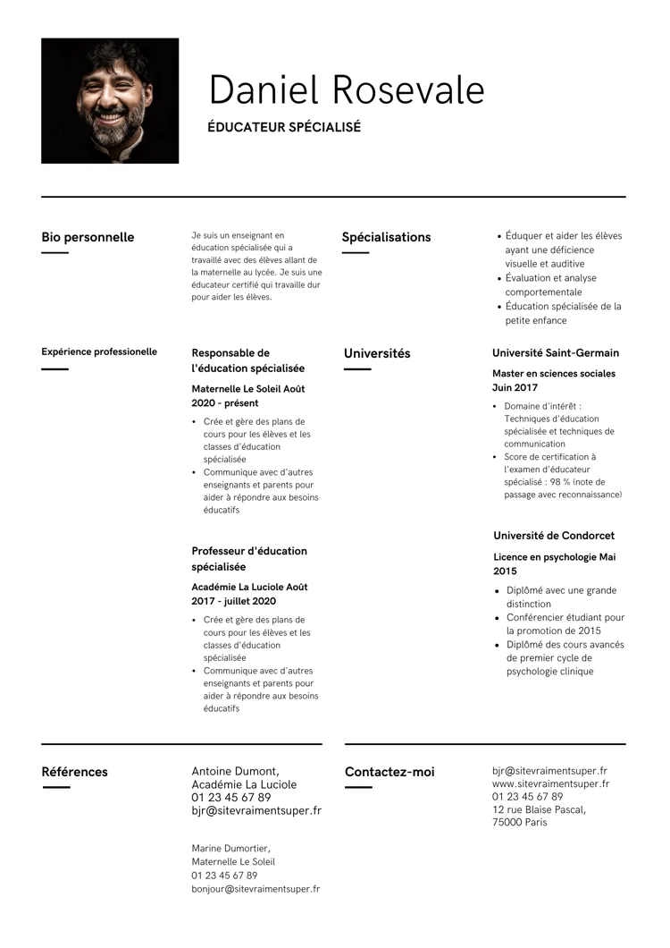 Exemple de CV Canva académique