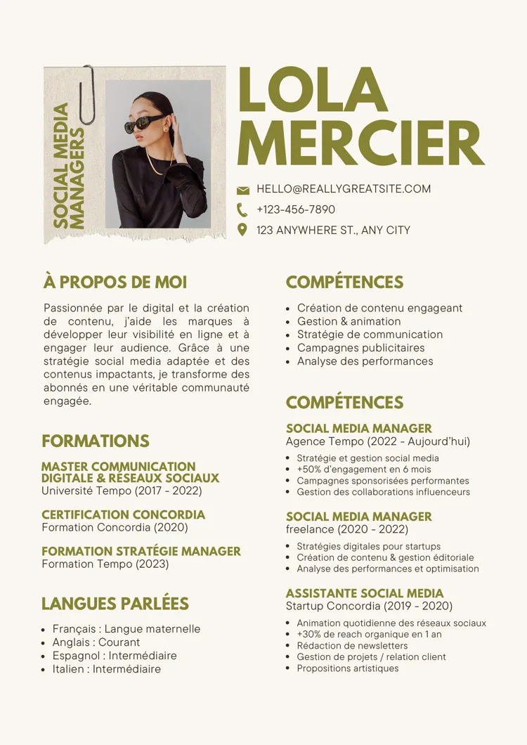 Beau modèle de CV Canva