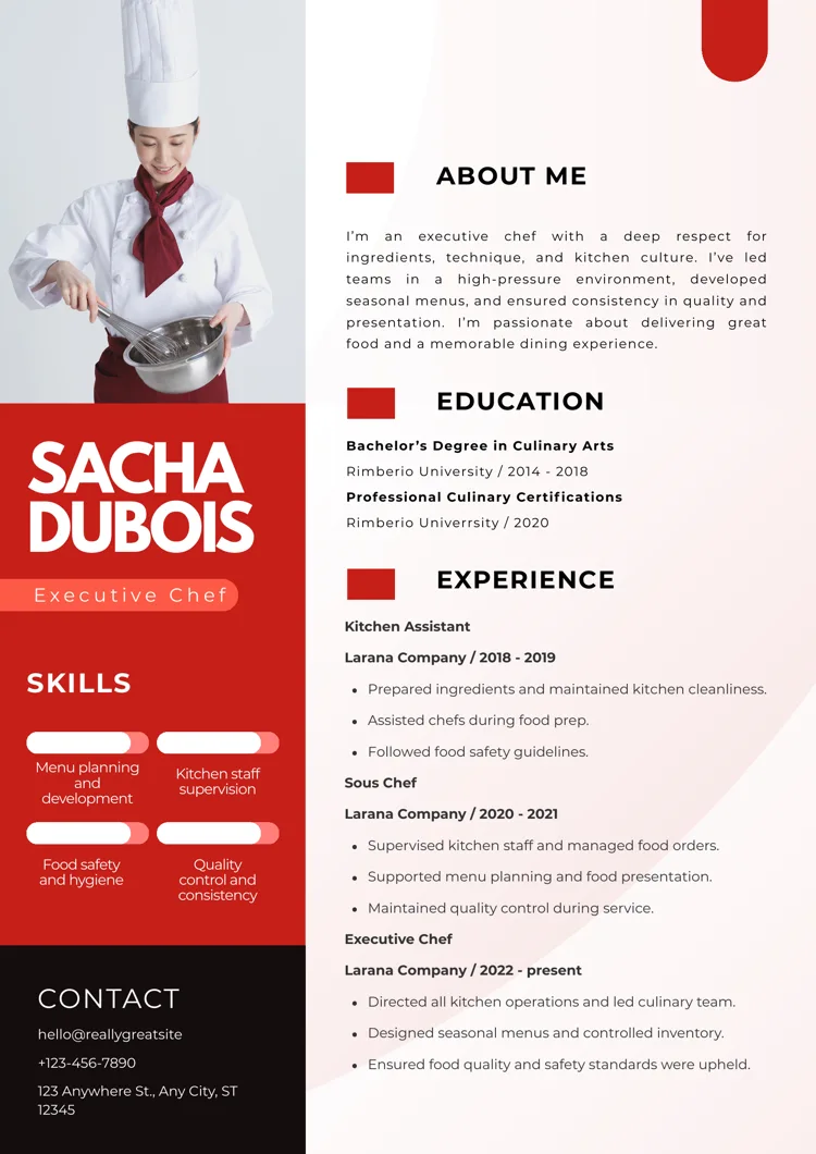 Template de CV Canva culinaire