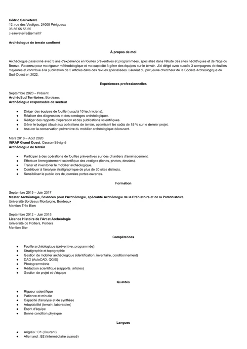 exemple cv archeologue