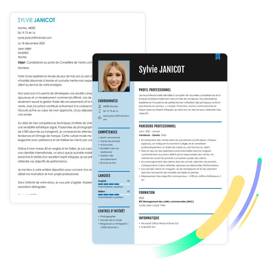 CV assorti avec votre lettre de motivation