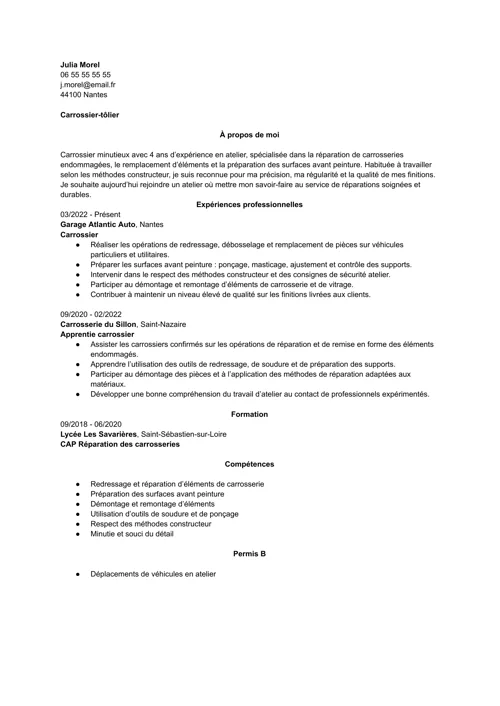 Exemple de CV carrossier