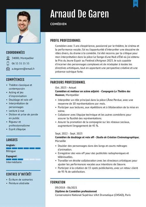 exemple de CV comedien commedienne