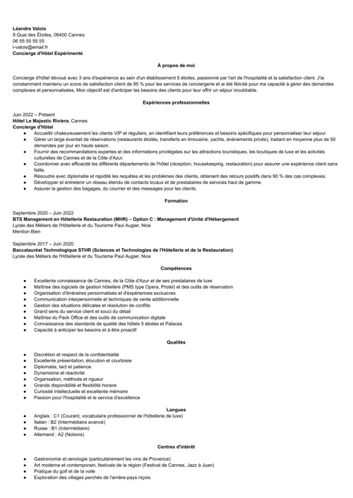 exemple de cv concierge