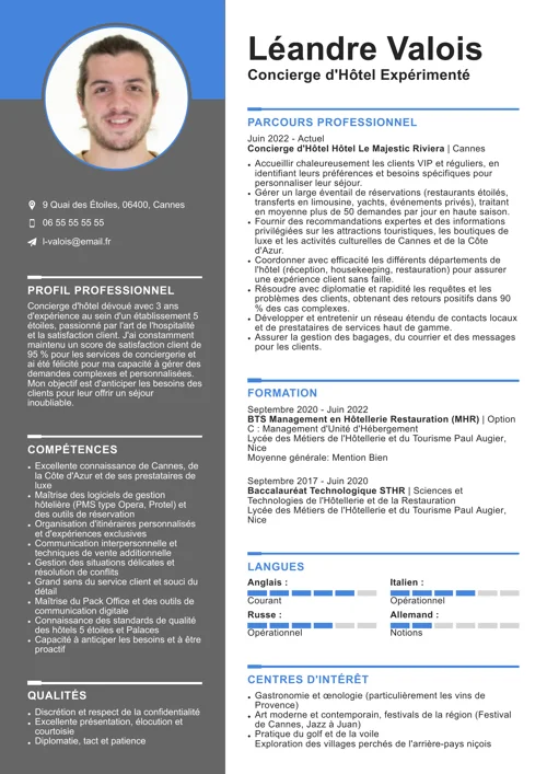 exemple de cv concierge
