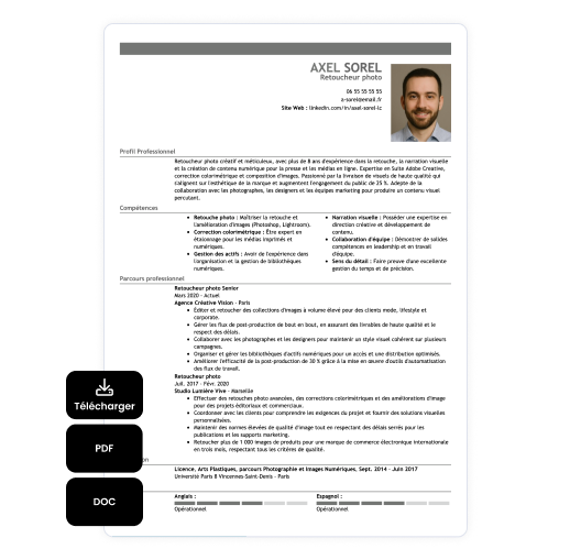 Téléchargez le CV en PDF ou Word