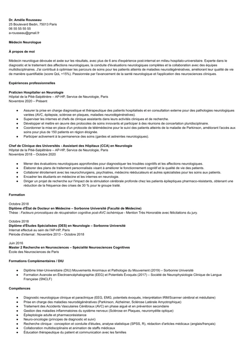 cv neurologue