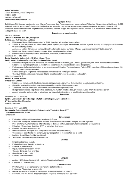 exemple cv nutritionniste