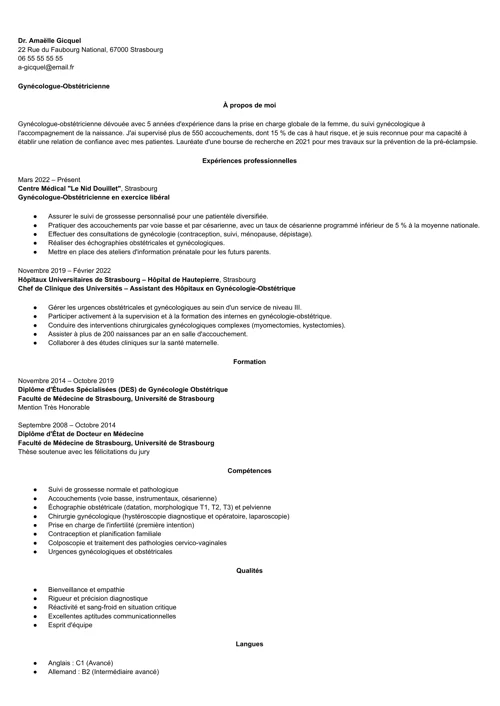 exemple cv obstetricien