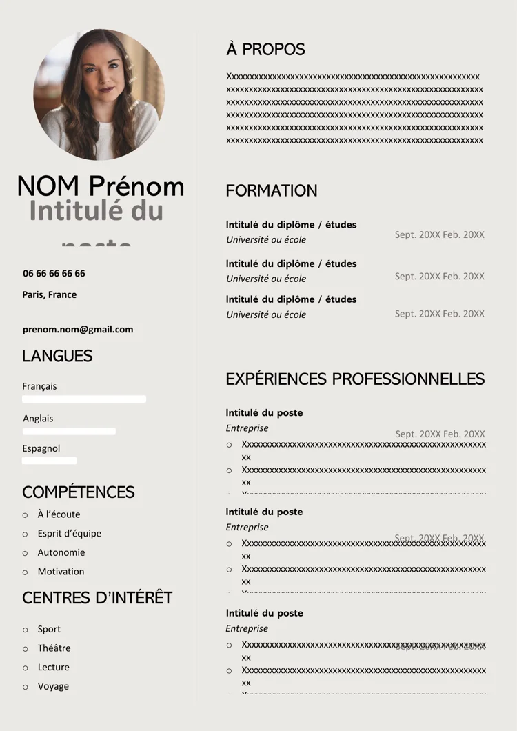 CV monochrome gratuit à télécharger