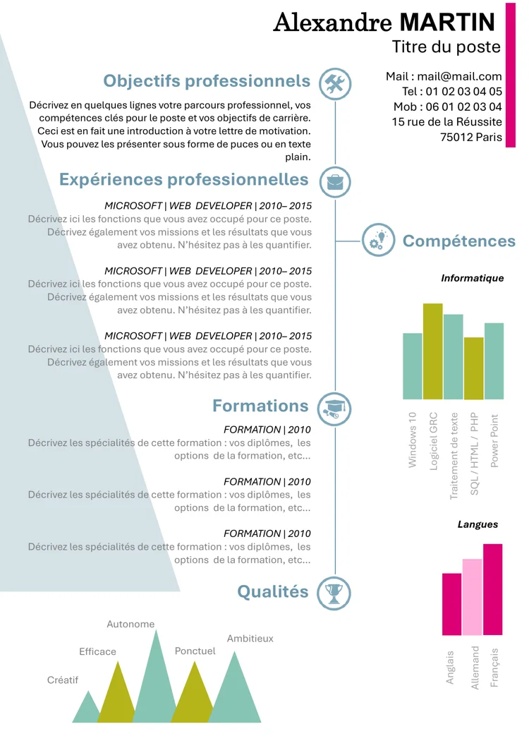 Modèle de CV gratuit avec graphiques