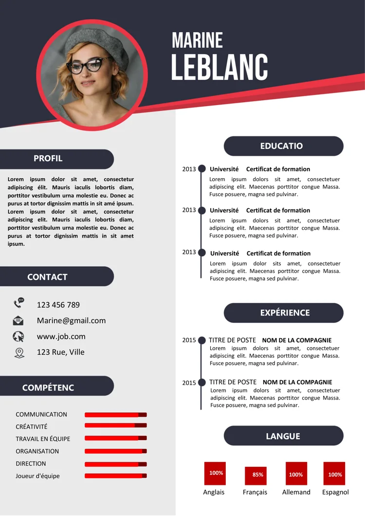 CV gratuit en ligne avec photo ronde