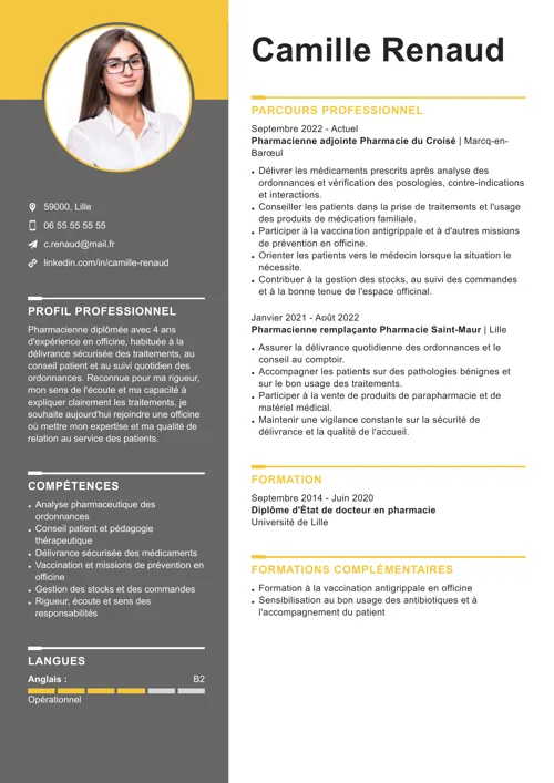 exemple de cv pharmacien