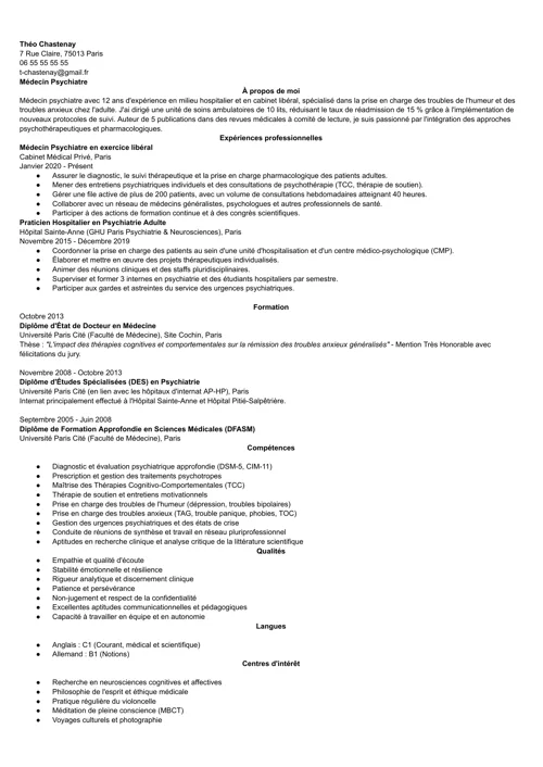exemple cv psychiatre