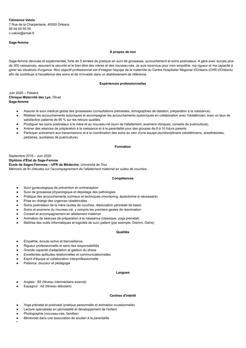 cv sage femme