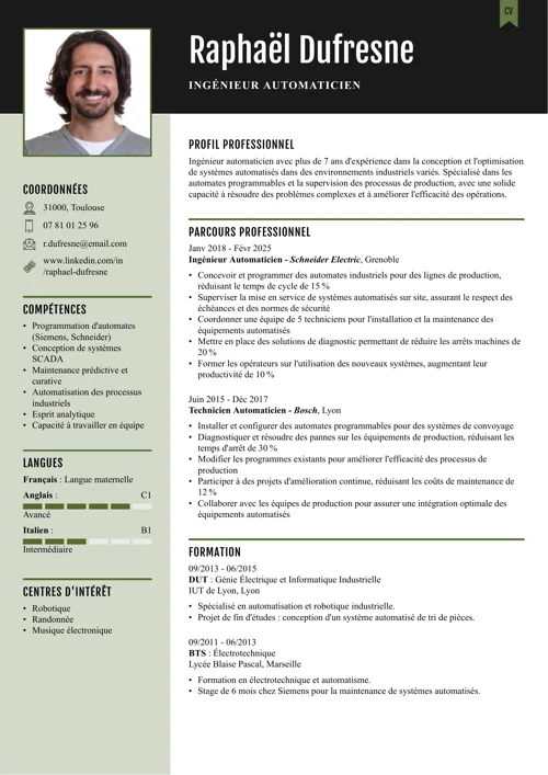 exemple de CV automaticien(ne)