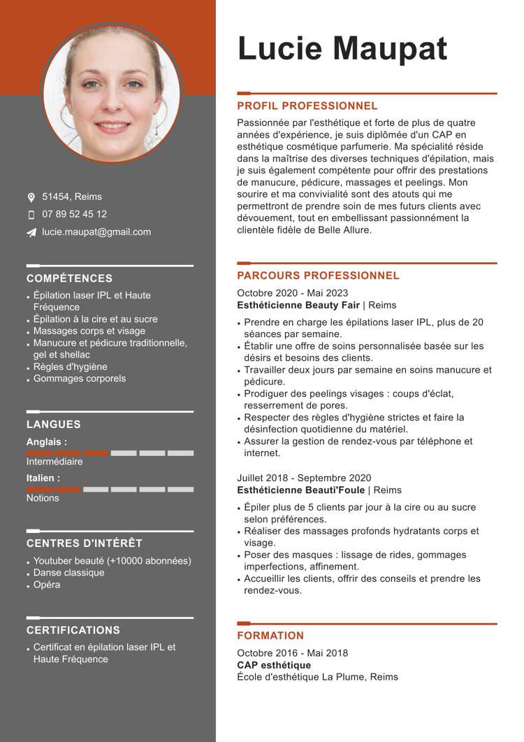 Modèle de CV avec photo deux colonnes