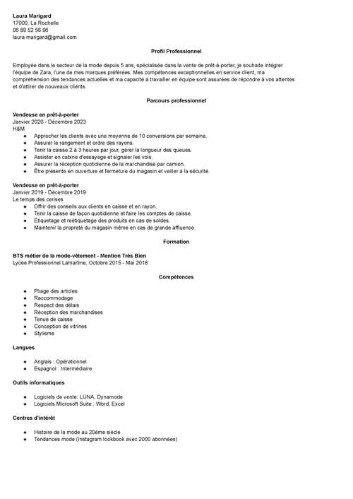 exemple de CV classique