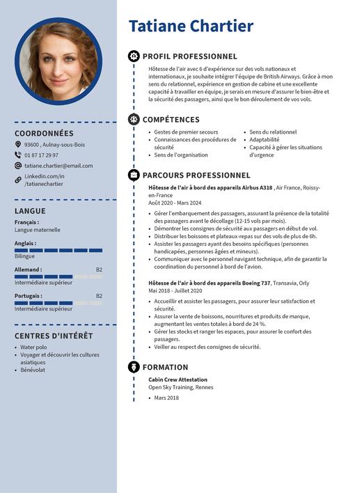 Exemple de CV pour une hôtesse de l’air