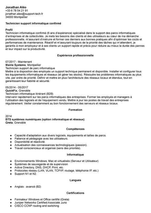 CV informatique  exemple de CV informaticien, technicien IT