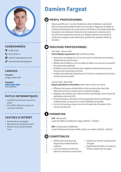 Exemple de CV maçon