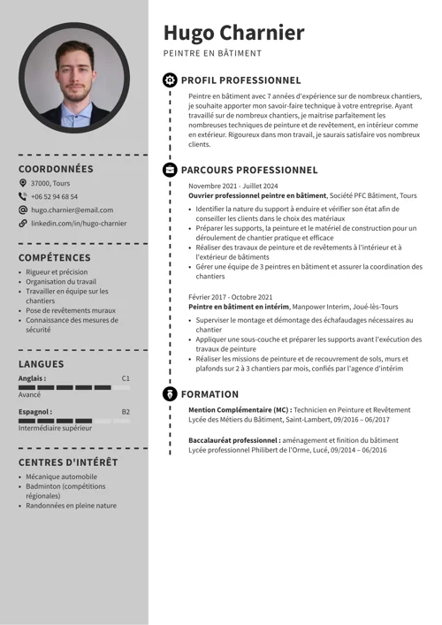 exemple de CV peintre en batiment