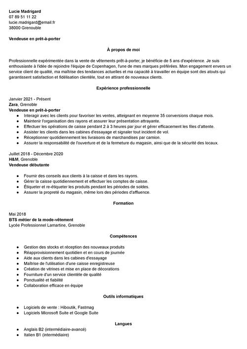 cv pour dossier de candidature