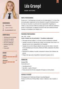 Exemple de CV baby sitting