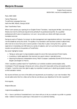 Exemple de lettre de motivation en anglais