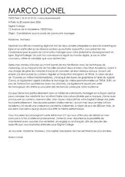 Exemple de lettre de motivation community manager