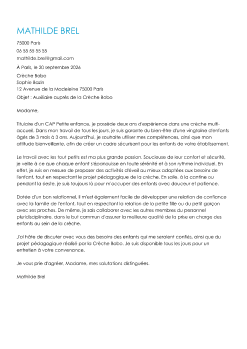 Exemple de lettre de motivation crèche