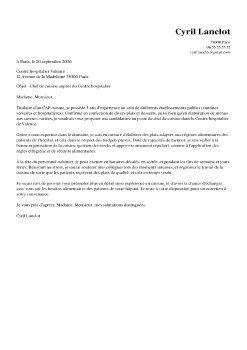 Exemple de lettre de motivation cuisinier