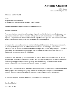 Exemple de lettre de motivation informatique