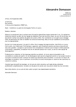 Exemple de lettre de motivation reconversion