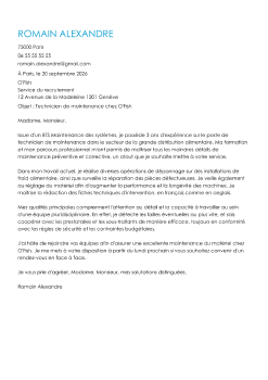 Exemple de lettre de motivation technicien de maintenance
