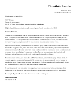 Exemple de lettre de motivation spontanée
