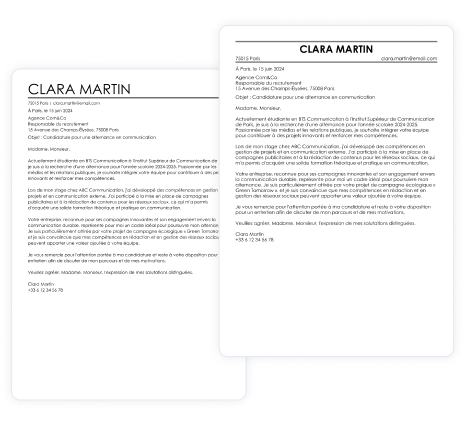 Lettre de motivation créée en ligne