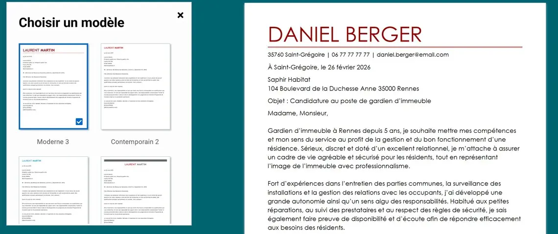 Exemple de lettre de motivation de gardien d'immeuble