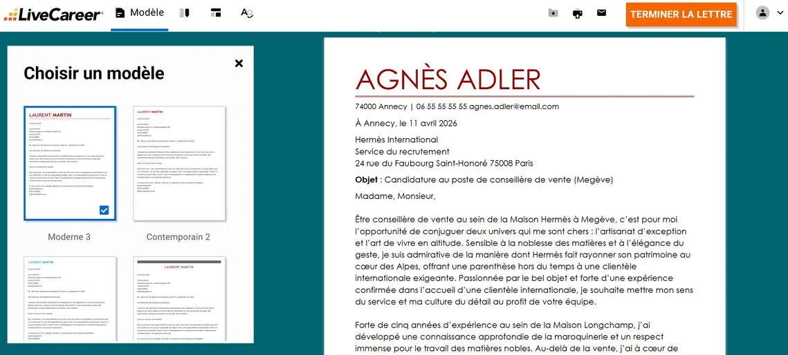 Exemple de lettre de motivation pour travailler chez Hermès