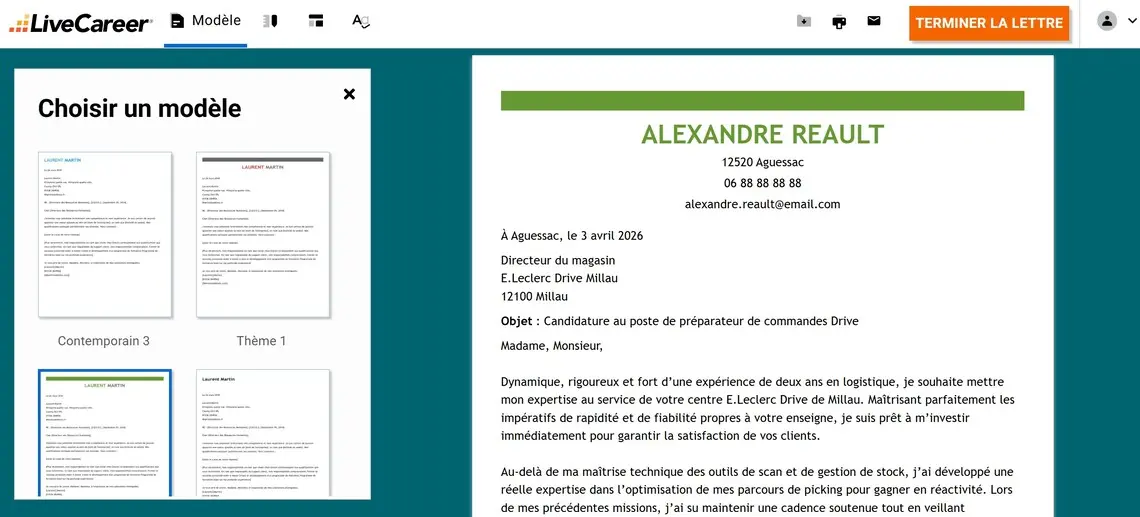 Exemple de lettre de motivation pour Leclerc
