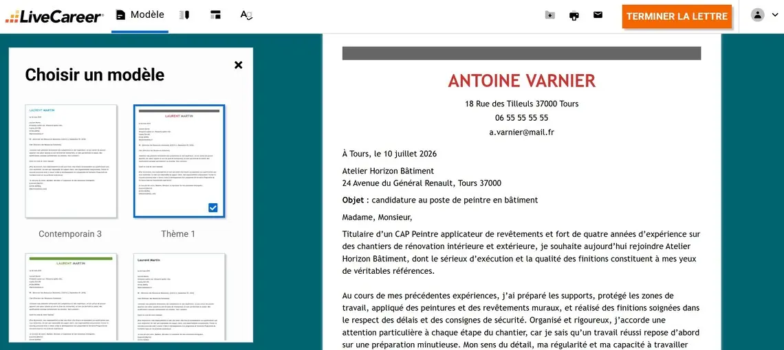 Exemple de lettre de motivation peintre en bâtiment