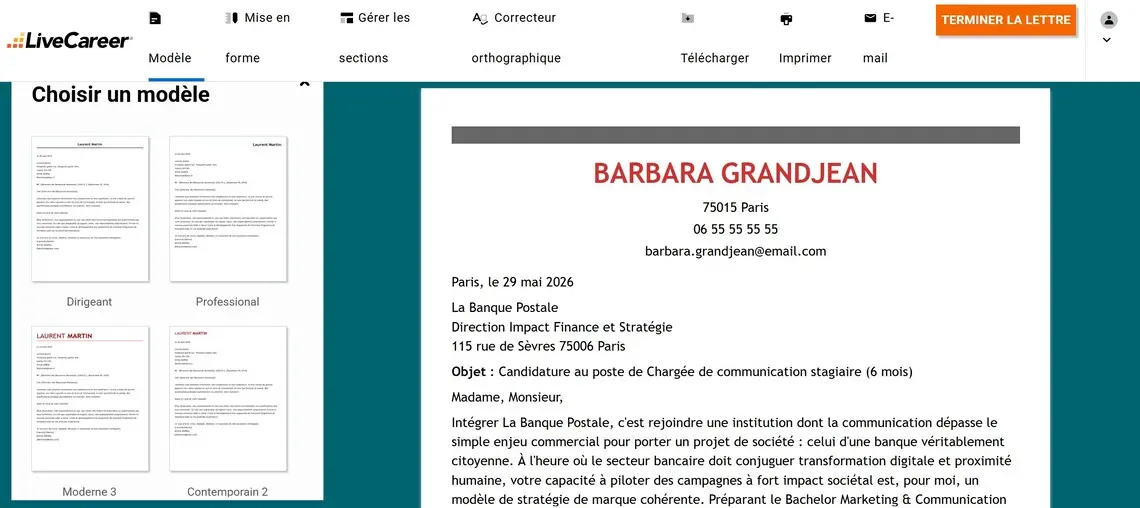 Exemple de lettre de motivation pour un stage en communication