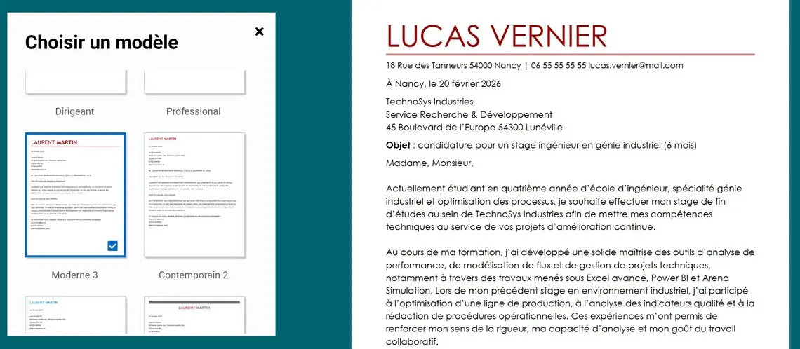 exemple de lettre de motivation stage ingénieur