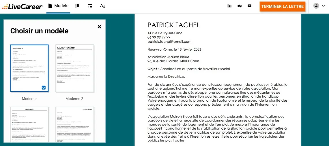 Exemple de lettre de motivation de travailleur social