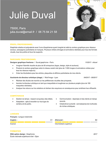 Modèle de CV original contrasté
