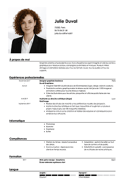 Modèle de CV professionnel avec photo et mise en page minimaliste