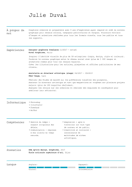 Modèle de CV professionnel épuré avec lignes bleues