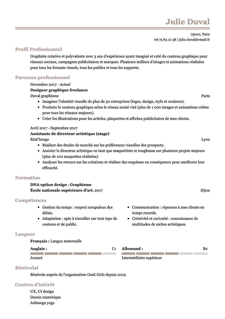 Modèle de CV simple avec présentation classique