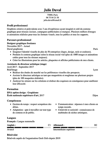 Modèle de CV simple traditionnel