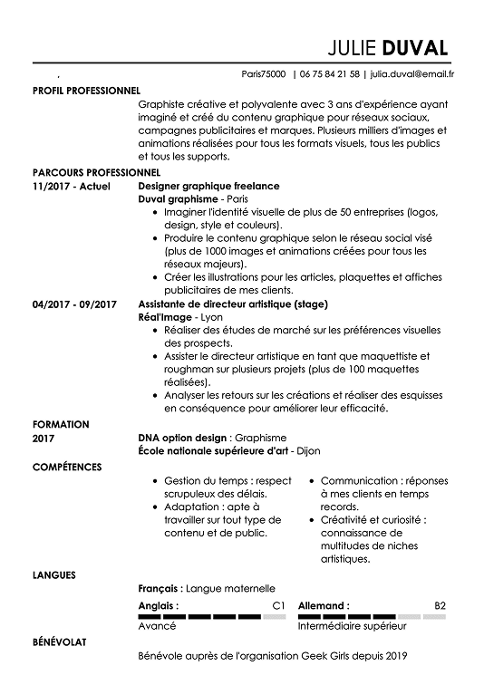 Modèle de CV simple aéré avec structure linéaire